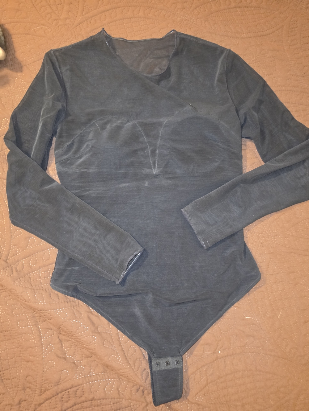 Women's Black Long Sleeve Mesh Bodysuit
